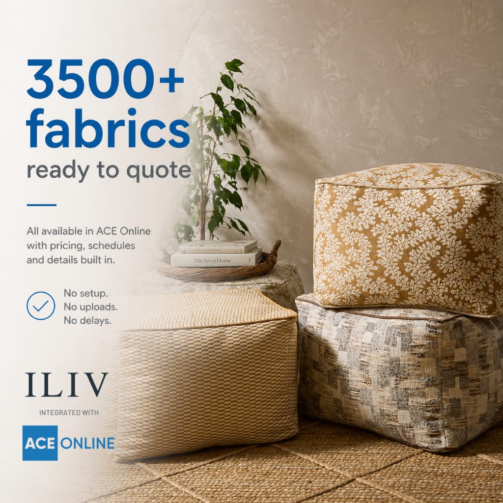 ILIV fabrics integrated with ACE Online: 3500+ fabrics ready to quote
