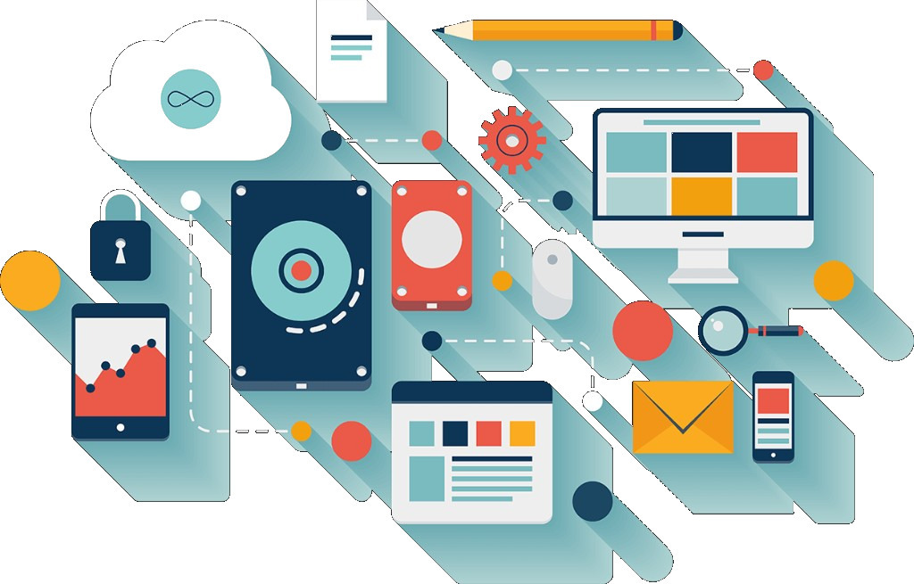 Illustration of cloud systems, devices and connected services